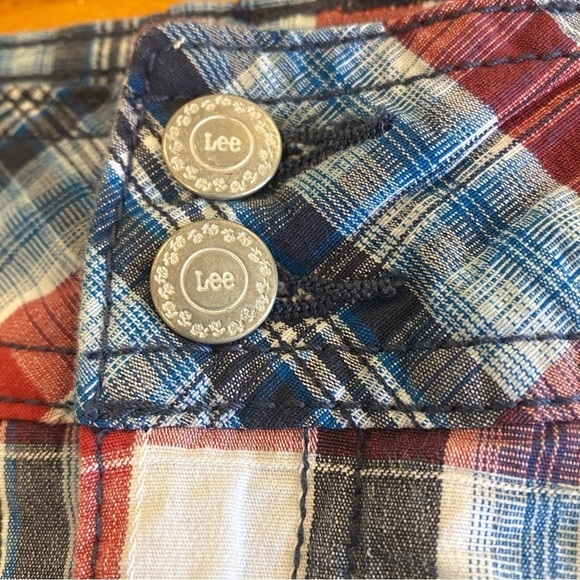 LEE Natural Fit women's size 6 blue white red plaid check cotton skort pockets - Picture 6 of 8